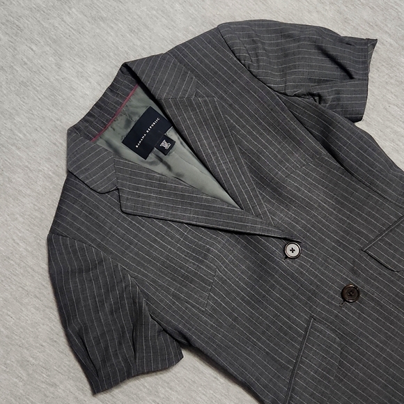 Y2K Banana Republic Petite Pinstriped Puff Sleeve Tailored Blazer Blouse - Picture 3 of 12